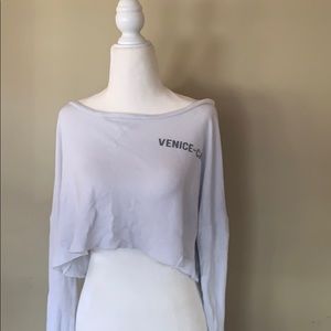 Boatneck long sleeve white Venice-CA crop top